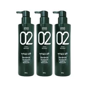 [amos] 아모스 녹차실감 샴푸 500g 3개 리바이탈 라이징 두피 모발 케어