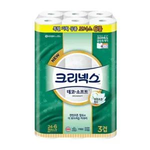 크리넥스 휴지 데코 소프트 3겹 24+6롤 화장지 실 생필품