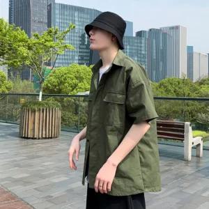오버핏 반팔남방 남자 캐주얼셔츠 반팔티 반팔겉옷 여름 카고패션 스타일룩