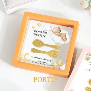 [뽀르띠] 순금 24K 3.75g (1.875g+1.875g) 금수저/금포크 골드바 액자 백일반지 돌반지