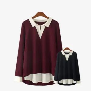 에스티아 1020 차밍 배색 블라우스 빅사이즈