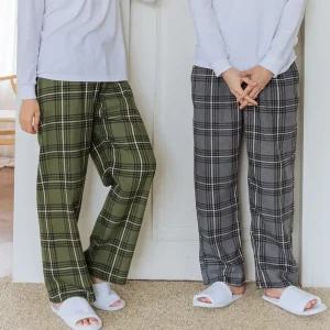 면기모 체크 커플 잠옷 바지