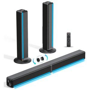 TV 사운드 바, 바(RGB LED 조명 및 2.1CH 블루투스 스피커 서라운드 시스템 포함), 180W 사운드, AUX/광학/HDMI ARC 홈 시어터 스피커, 스마트 TV/프로
