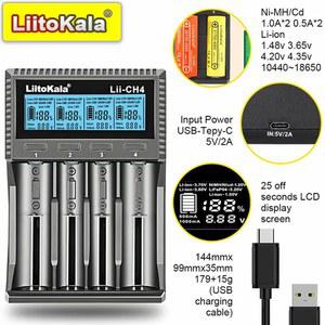 LiitoKala Lii-CH4 CH2 3.7V 3.85V 리튬 이온 18650 1.2V 1.5V Ni MH AA AAA 3.2V/3.65V LiFePO4 충전식 스마트 충전기 LED 0.5A 1A