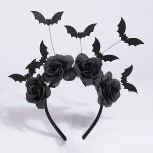 1pcs 할로윈 파티 머리띠 귀여운 마녀 모자 검은 인공 꽃 고딕 박쥐 클립 롤 플레잉 액세서리 파티 DIY 데코