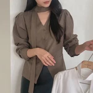 [코코블랑] 포트테 기모 타이 블라우스(타이set)
