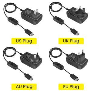 라즈베리 파이용 USB C타입 충전기 전원 어댑터 4B 미국 EU UK AU 플러그 5V3A 장치 스위치 소켓