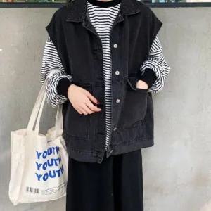 [오노마] ONM 여성 2컬러 포켓 카라 러블리 데님조끼 청조끼