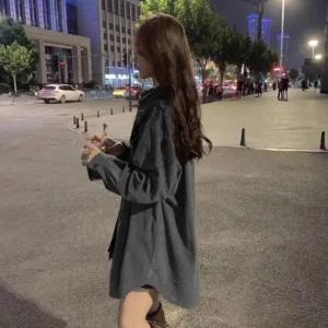 여성 힙무드 코듀로이 골지 롱셔츠 남성용 남방