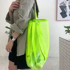 [콩심팥심]더블 메쉬 숄더백 형광그린 망사 비치백 물놀이가방