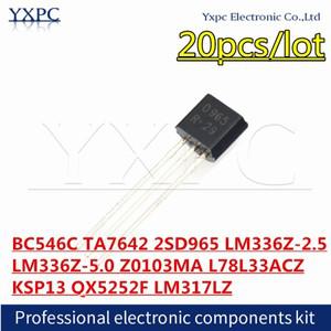 20pcs BC546C TA7642 2SD965 LM336Z-2.5 Z0103MA L78L33ACZ KSP13 QX5252F LM317LZ TO-92 Triode