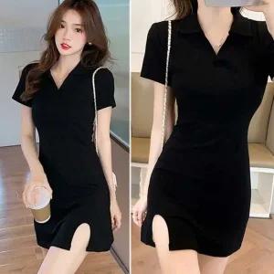 여자 클럽 파티 룩 슬림핏 데이트 블랙 미니 원피스