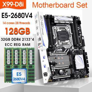 JINGSHA X99 D8I LGA 2011-3 마더보드 세트 키트 xeon, E5 2680V4 프로세스 및 4x 32GB = 128GB DDR4 2133M