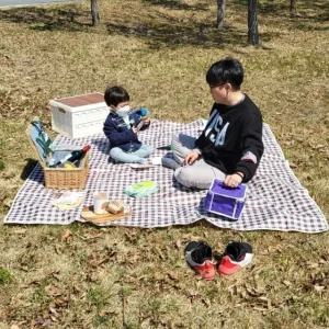 방수 피크닉 매트 체크 패턴 대형 초콜렛 컬러 야외 사용용 (WFJ8I2E)