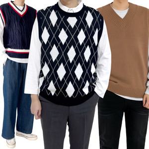 빅사이즈 니트 조끼 헨리넥 브이넥 라운드 XL~5XL 꽈배기 숄카라 베이직
