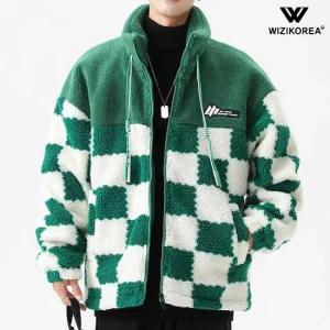 남성 체크 뽀글이 후리스 누빔 점퍼 양털 집업 아우터 WI062P