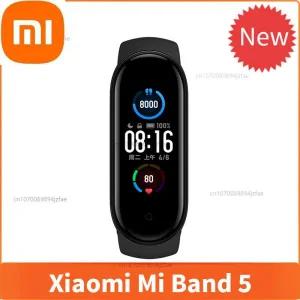 스마트 워치 손목 밴드 Xiaomi-오리지널 Mi Band 5 팔찌 4 가지 색상 터치 스크린 Miband 피트니스 추적 심