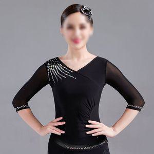 라인 댄스복 시스루 반짝이 라틴 공연복 여성