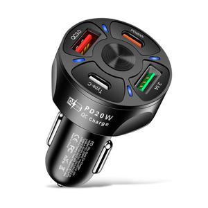 4포트 스마트폰 충전기(블루 LED PD20W+Type-C+2USB(QC3.0+3.1A) 모바일 및 기타 장치용 차량용 휴대폰 충