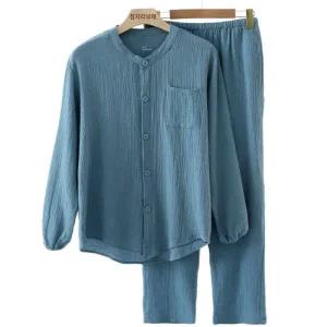 순면 파자마 세트 남성 잠옷 실내복 상하 거즈면 라운드넥