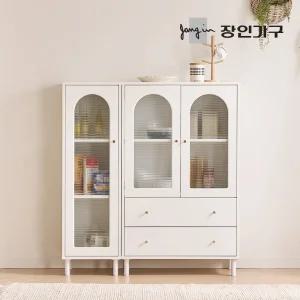 장인가구 쿠르바 모루유리 1200 높은 주방 수납장 세트 (800서랍수납장,400수납장) 1200 SET E