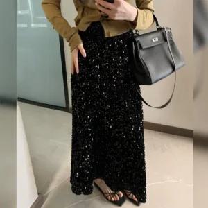 이쁘다 엘비아 스팽글 벨벳 롱 스커트