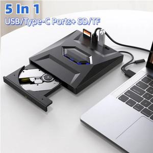 CD롬 플레이어 USB C  포트  SD TF 외장 CD DVD 드 맥 리눅스 윈도우 XP 10 87 노트북 PC용 5 인 1 휴대용