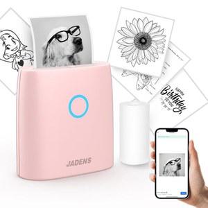JADENS 미니 스티커 프린터 - 2인치 블루투스 열 포켓 프린터, 학습 노트, 사진, 메모, 목록, 작업 계획, DIY, 선물, 일기장, 핑크색을 위한 잉크리스 휴대용