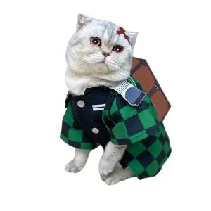 귀멸의 칼날 코스프레 탄지로 강아지 체크 옷 고양이