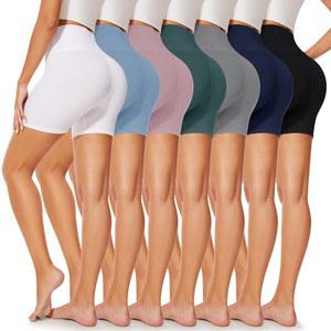 달리기, 요가, 치어리딩 스판덱스를 위한 YeuG 7팩 여성용 하이웨이스트 바이커 반바지-5인치 운동용 반바지