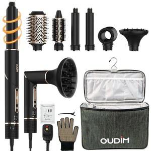 OUDIM 6-in-1 다기능 핫 에어 빗, 교체 가능한 브러시 헤드, 음이온 헤어 드라이어 및 스타일러, 110000RPM 고속, 급속 건조, 보관 가방.