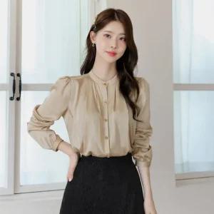 [시크라인] 루비엔 퍼프 슬리브 새틴 블라우스