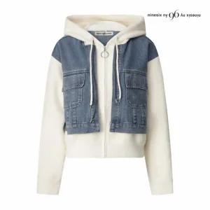 [나인식스뉴욕] 데님 배색 부들이 후드 집업 점퍼 (NP9JP008M0)