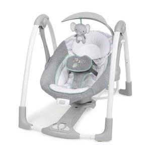 Ingenuity ConvertMe 2-in-1 컴팩트 휴대용 자동 아기 그네 및 유아용 시트, 배터리 절약 진동, 자연음, 0-9 개월 6-20파운드(Swell)