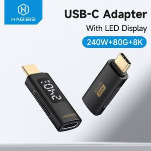 하기비스 240W USB C 어댑터 LED 디스플레이 PD 고속 충전 타입 커넥터 80Gbps 8K 비디오 전원 전류 전압