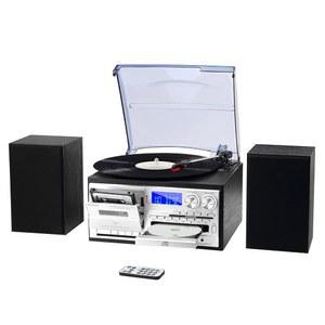 MUSITREND 10 in 1 레코드 플레이어(외부 스피커 포함), 3 스피드턴테이블(AM/FM 라디오 CD 및 카세트 플레이어, 블루투스, USB/SD 재생, 리모컨, 블랙