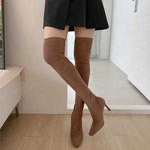 가을 스웨이드 싸이 하이 슬림 라인 여성 롱 부츠 스웨이드롱부츠 검정부츠패션슈즈