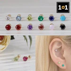[콩심팥심]14K 골드필드 컬러 큐빅 4mm 피어싱 (한쪽판매) 1+1