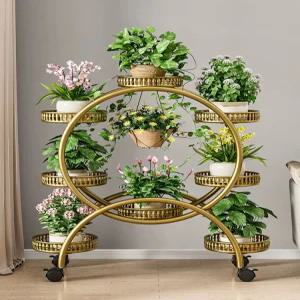 이동식 화분 정리대 꽃다발 인테리어 거치대 철제선반 발코니 원형 화분정리대 베란다