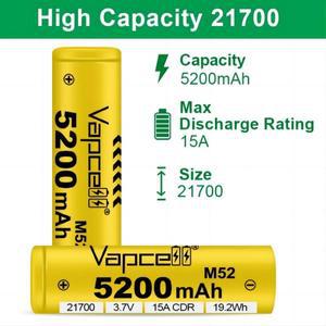 고용량 21700 Vapcell INR 배터리 5200mah M52 15A 3.7 V