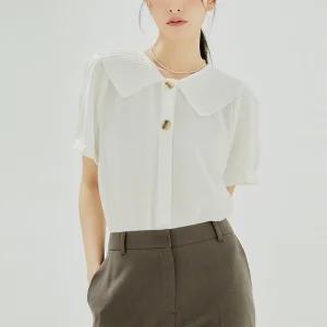 [클라비스] 기계주름 카라 블라우스 (CVBWC3701M-T)