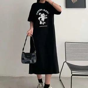 [하프클럽/셀러허브_여성트랜드패션]ONM 편안한 루즈핏 블랙 반팔 원피스 롱