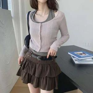 [하프클럽/]여자 홀터넥 나시 레이어드 골지 슬림핏 가디건