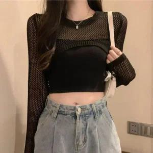 [하프클럽/]볼레로 원피스 심플 크롭 그물심플 니트
