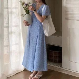 캐주얼 랩스타일 V넥 플라워 원피스