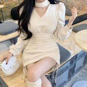 홀터넥 H라인 여성 파티 원피스 블랙 타이트