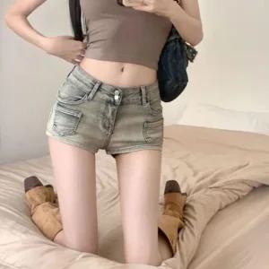 여자 하이웨스트 구제 워싱 연청바지 핫팬츠 반바지