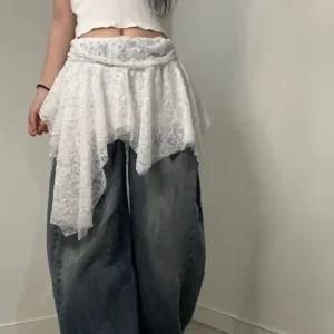 여성 시스루 언발 레이어드 스커트 레이스 미니 치마 2color 속바지 밴딩 프릴 셔링 플레어