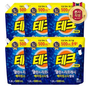 테크 클린앤리프레쉬 액체세제 일반용 리필 1.8L+500ml 증량 6개