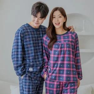 (제이지몰)커플 양면기모 홈웨어 딥하트 세트 겨울 스판 파자마 잠옷